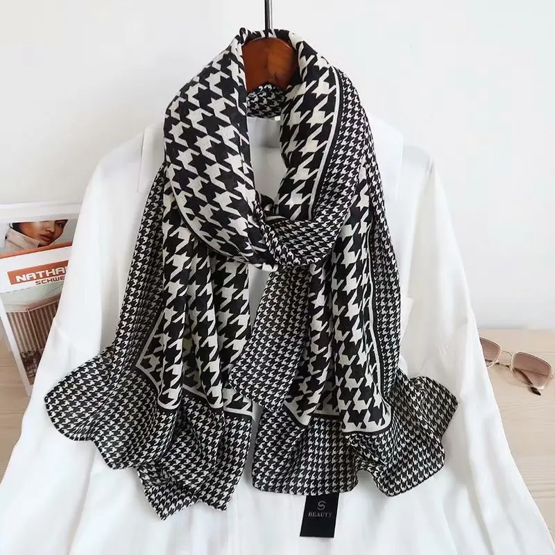 Houndstooth Print Winter Cotton Scarf Women Warm Plaid Design Scarfs Long Large Hijab Scarves Stoles Bandana Foulard Wraps Shawl