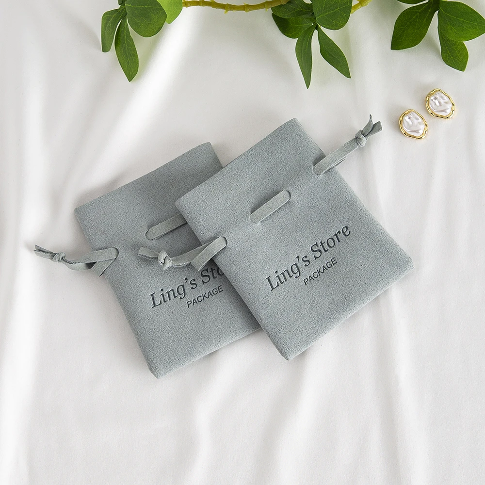 50Pcs Personalized Light Green Logo Packaging Bags Cosmetic Jewelry Storage Pouch Drawstring Design Gift Packaging Organizer