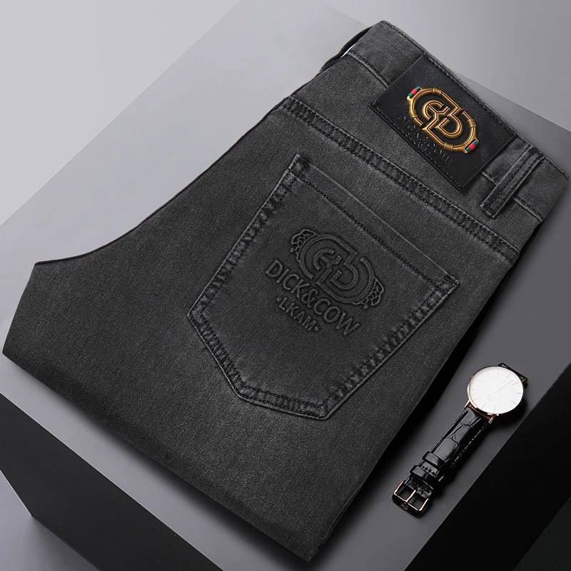 Light Luxury High-End Jeans Men's Three-Dimensional Printed All-Matching Business Casual Slim-Fitting Trousers for Four Seasons