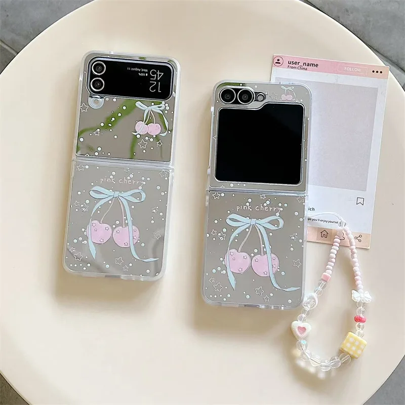 Niedlicher Kirschspiegel für Samsung Galaxy Z Flip 7 6 5 4 Schutzhülle für ZFlip5 ZFlip6 ZFlip7 Hülle