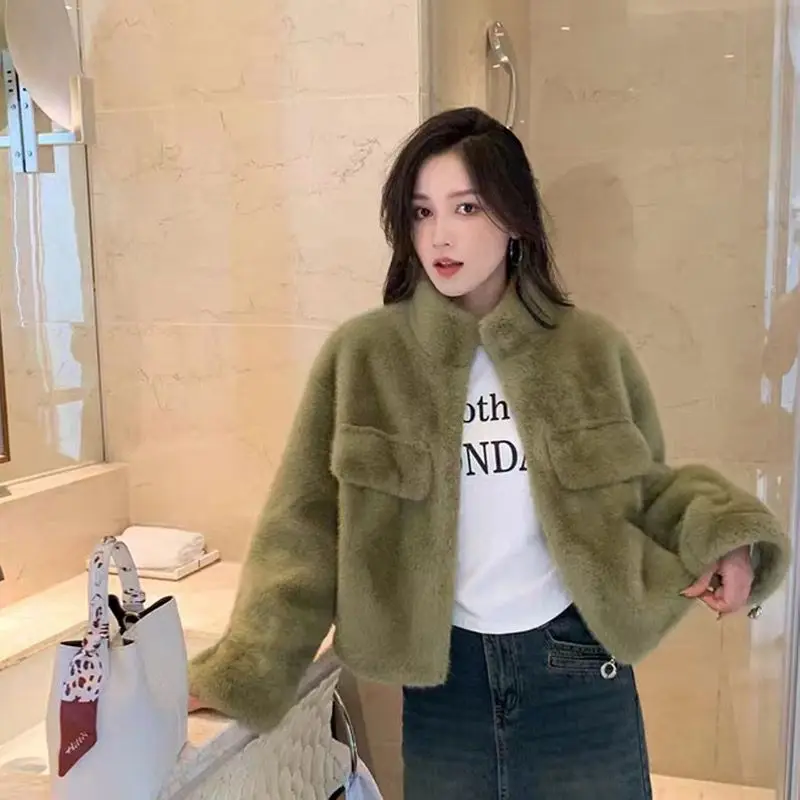 

Faux Fur Coat Women Long Sleeve Thickening Keep Warm Flurry Jackets Zipper Fly Winter Preppy Style s Fall T962