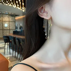 S925 Silver Needle Geometric Tassel Super Fairy Temperament Long Net Red High-end Design Earring Jewelry Women's Ear Clip Gift