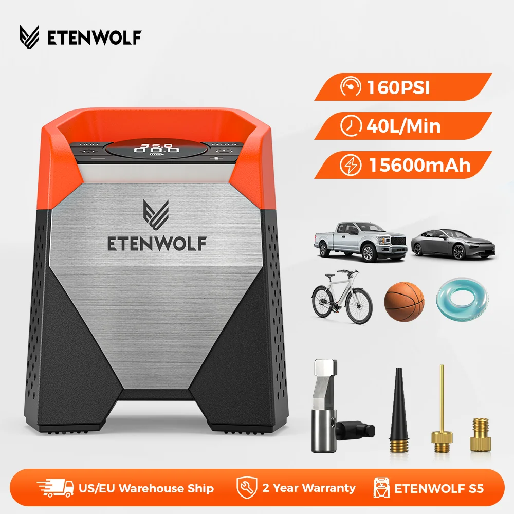 

ETENWOLF ZEPHYR S5 портативный насос для накачивания шин сверхмощный автомобильный компрессор 160PSI и 15600 мАч для пикапов автомобильные шины мотоциклы велосипеды