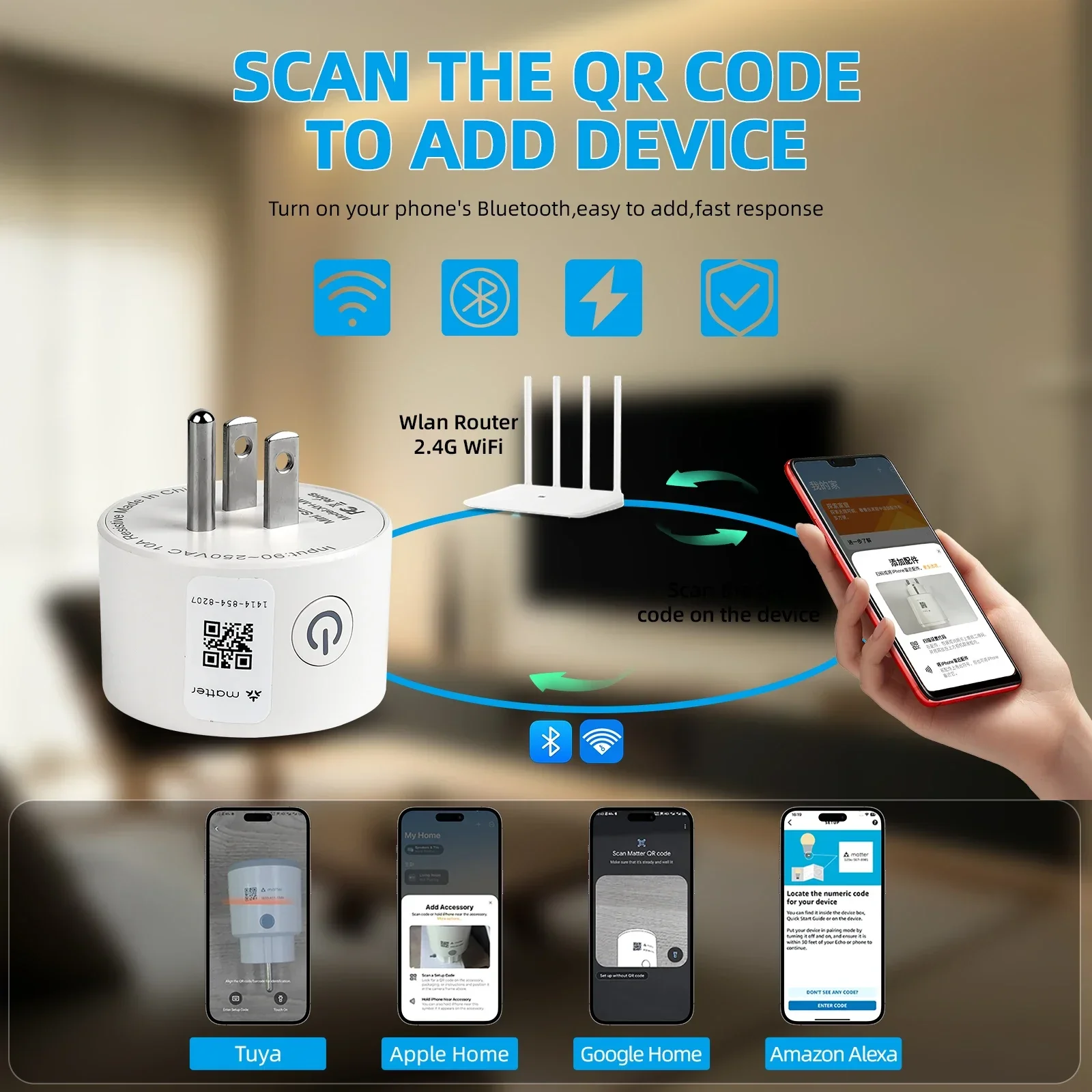 Matter Smart Home Plug Outlet Switch Relay Breaker Timer Voice Control APP Work With Alexa/Google Home/Smartthings/Home-Kit Siri