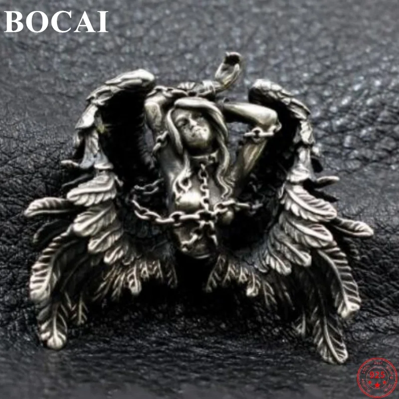 

BOCAI S925 Sterling SilverPendants for Women Men Flying Andromeda Beauty Binding Lock Angel Wings Lover Gift Free Shipping