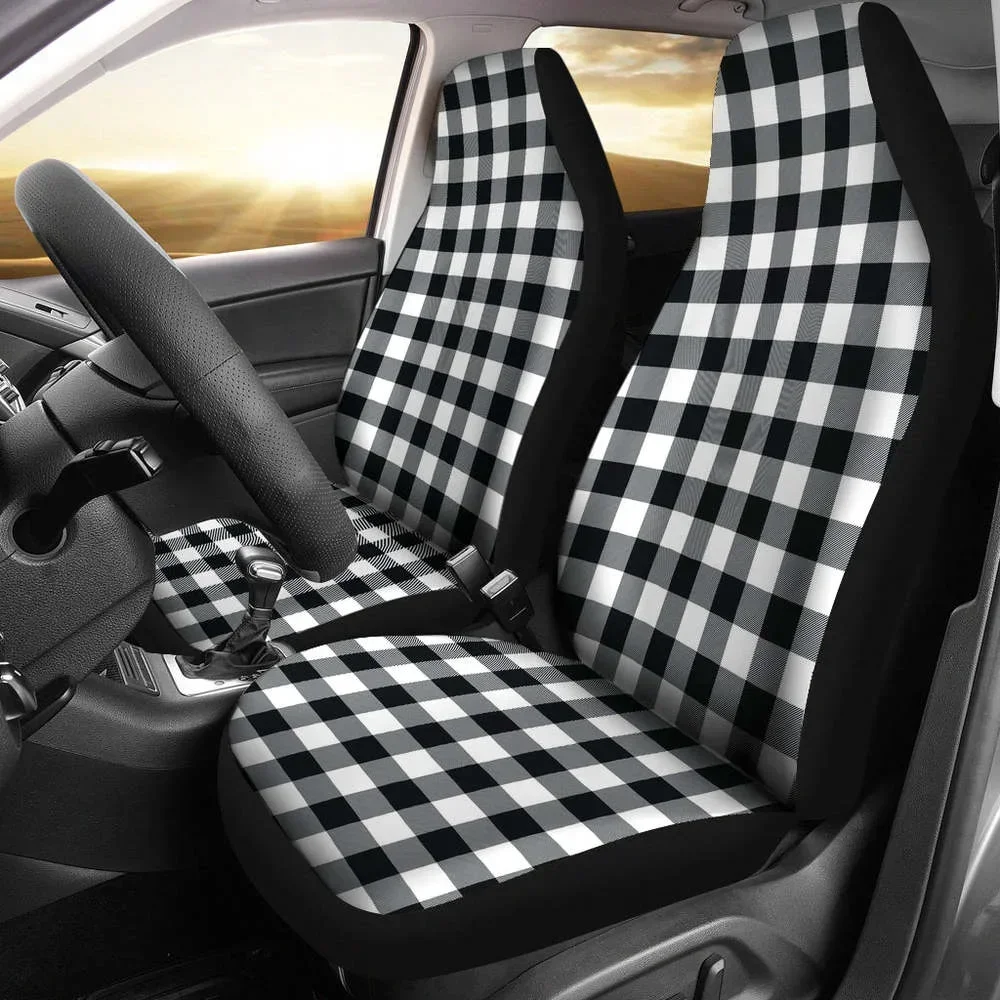 Fundas Asiento Coche A Cuadros Búfalo Blanco Y Negro Para Combinar Con Hamaca Para Mascotas, Paquete 2 Fundas Protec