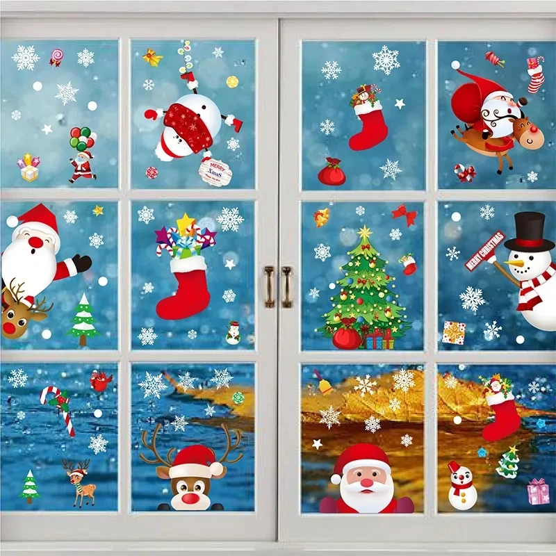 MissDeer Christmas Santa Claus Elk Wall Stickers Window Decor Merry Christmas Stickers For Home Xmas Gifts Happy New Year 2024