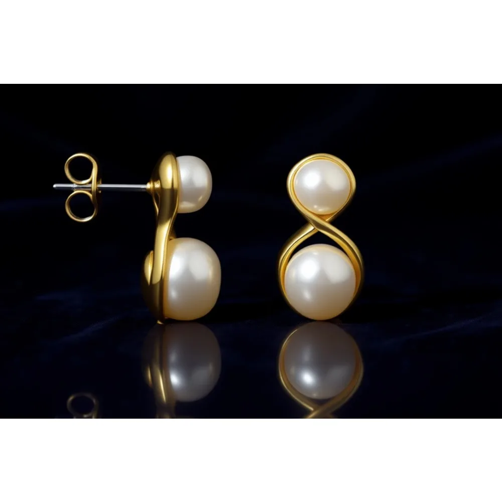 

Серьги-подвески с двойным пресноводным жемчугом 6-7,5 мм, золотистые или родиевые, на стальных штифтах