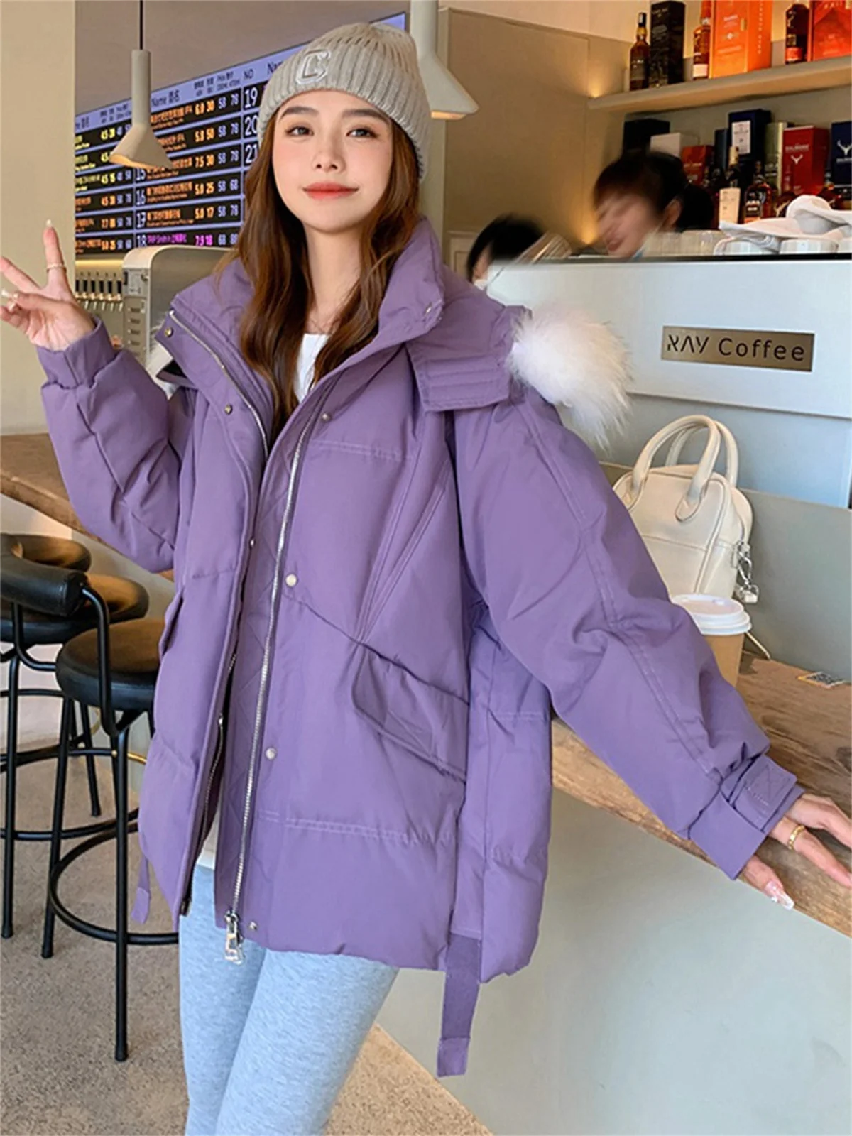 Korean Version Loose Padded Jacket, Cotton Padded Clothes, Gentle Wind, Purple Down, Port Style, Popular, New, 2022