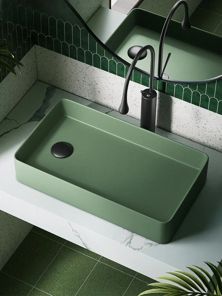 

Керамическая раковина зеленого цвета, стиральная машина, раковина с боковым сливом, бытовая раковина для балкона, ручная стирка, художественная раковина для ванной комнаты с набором смесителей