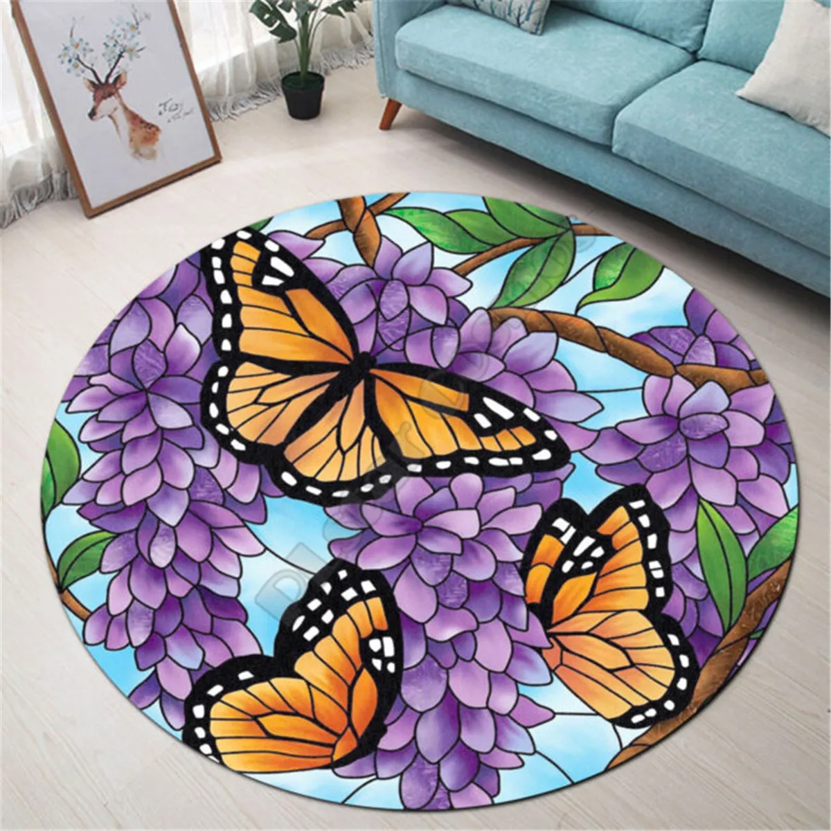 

Love Butterfly Premium Round Rug 3D Printed Rug Non-slip Mat Dining Living Room Soft Bedroom Carpet 08