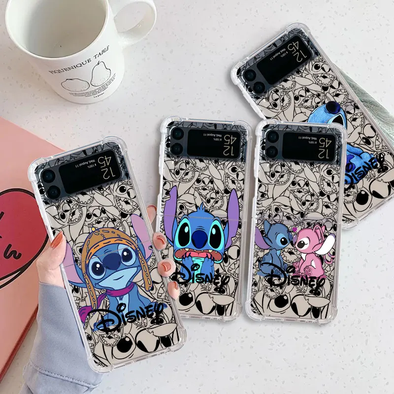 Disney Animaton Stitch Angel Phone Case For Samsung Galaxy Z Flip 4 3 5G Z Flip 5 Airbag Coque z flip3 4 flip 5 4 3 Fundas Cover