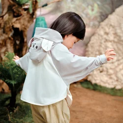 Amila2026 Summer New Children's Hooded Sunscreen Clothing Color Contrast With Rotator Sleeve Low Saturation Color System