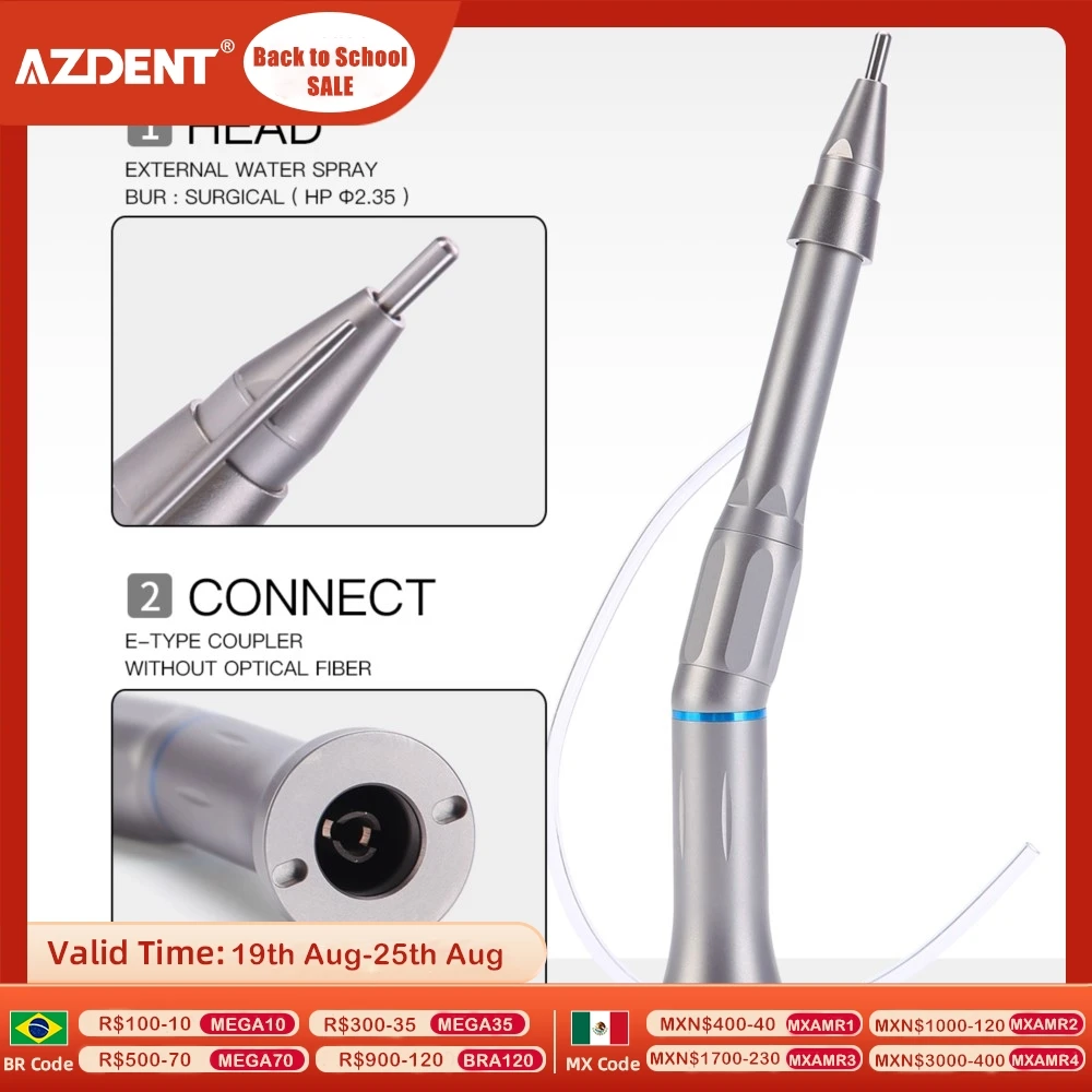 AZDENT Dental 1:1 Low Speed Handpiece 20 Degree Straight Head Surgical Operation Single External Water Spray