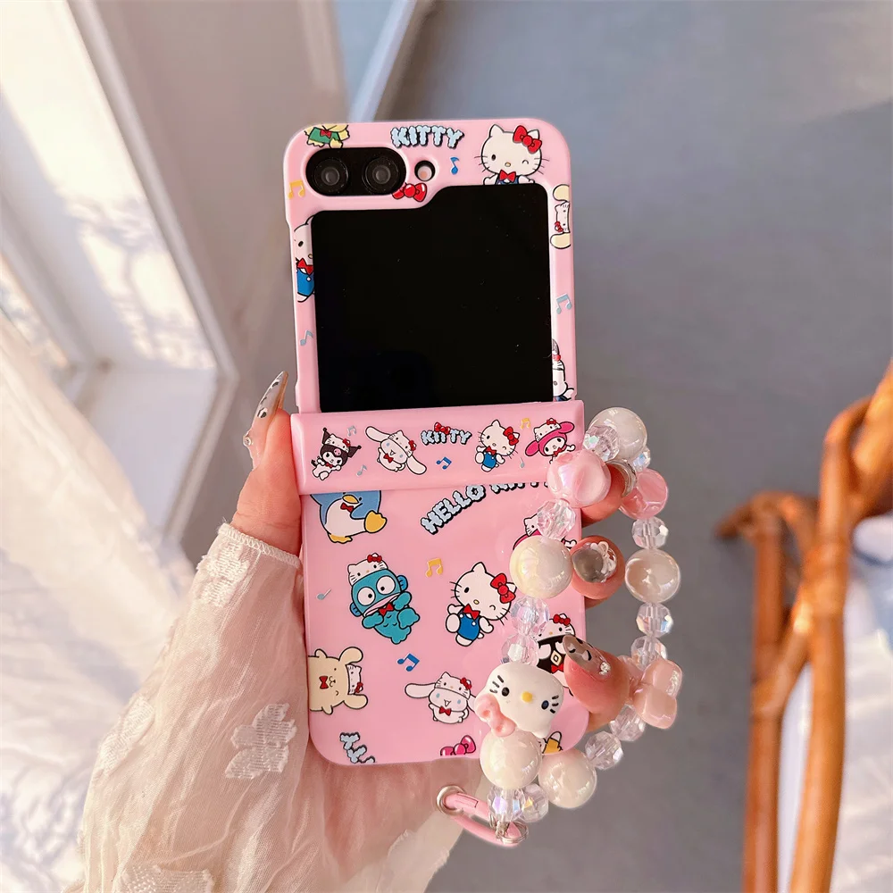 

ins Korean Style Hello Kitty Pink PC Phone Case For Samsung Galaxy Z Flip 7 FE 6 5 4 3 Hinged Protective Shockproof Back Cover