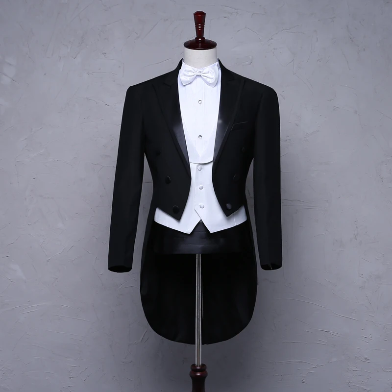 Mens Tailcoats 5 Pieces Set Tuxedo Dress Suits Swallow Tail Coat Formal Party Wedding Stage Male Jacket Dance Magic Tails Suits