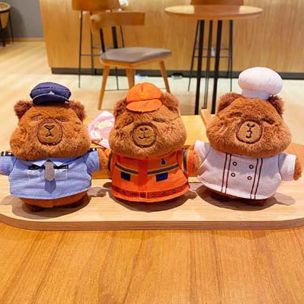 Lovely Cartoon Plush Capybara Pendant Key Chain Creative Police Chef Firefighter Capybara Doll Keyring  for Kids Jewelry Gift