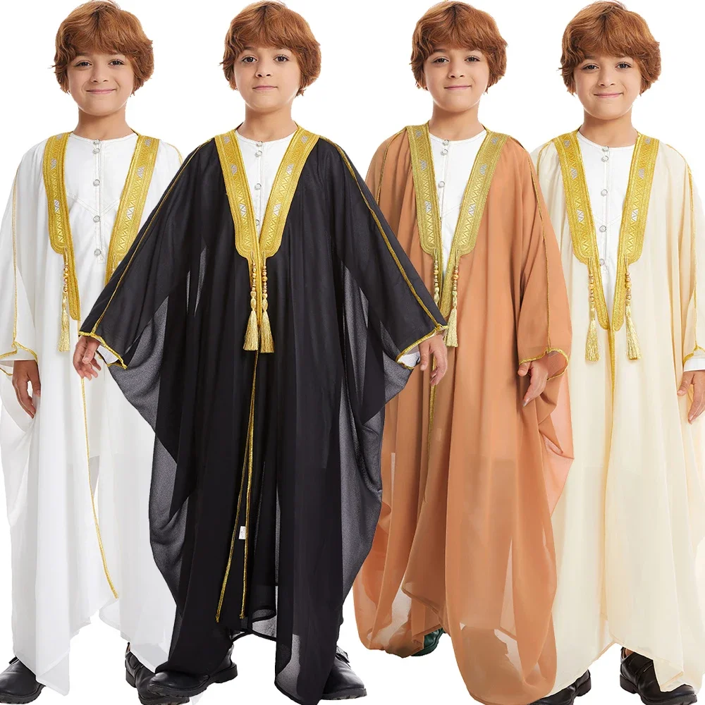 Arabia Saudita Uomo Ragazzo Jubba Thobe Eid Djellaba Kimono Abaya Musulmano Bambini Dubai Turchia Abaya Dishdasha Abito Caftano Robe Ramadan