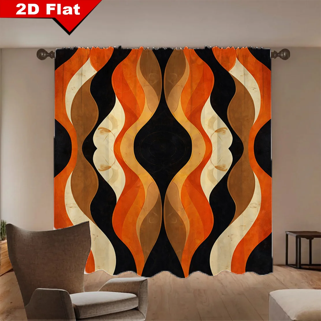 2pcs Retro Wave Flame Pattern Curtains Blackout Drapes for Living Room Modern Home Decor Orange BrownAbstract Print WindowPanels