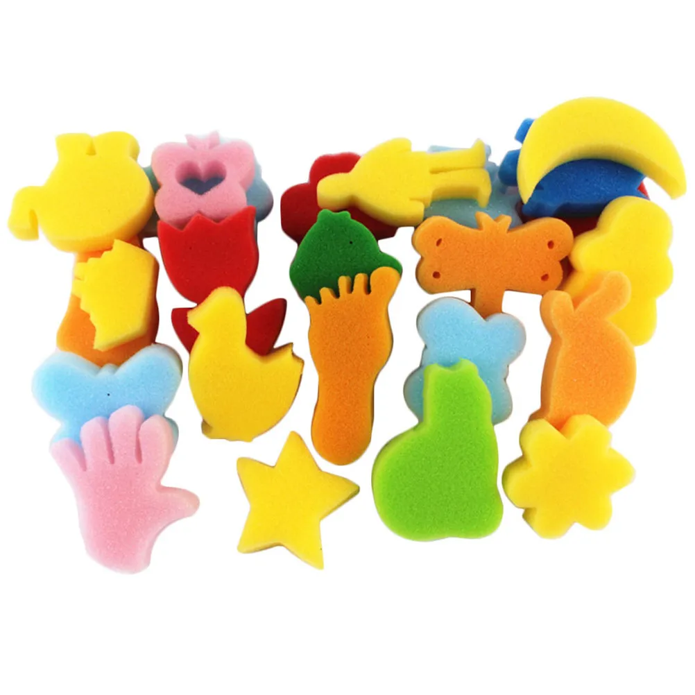 48Pcs Sponge Stamper Set Rainbow Color Painting Tools for Children Plastic Handle Diverse Patterns Preschool Art Education Craft