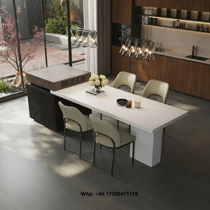Italian Design Modern White Marble Durable Heat Resistant Anti-Fouling Sintered Stone Kitchen Island with Solid Wood Cabinet