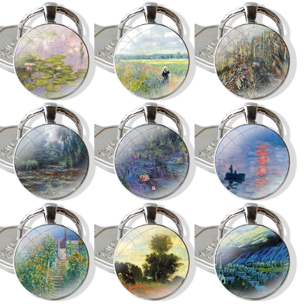 Keychain Handmade Glass Cabochon Key Ring Holder Pendant Key Chains Claude Monet Impressionism