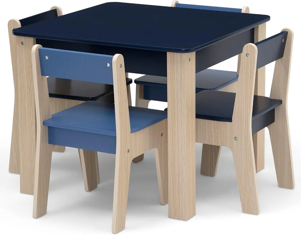 GAP GapKids Table and 4 Chair Set - Greenguard Gold Certified, Navy/Natural Study Table for Kids