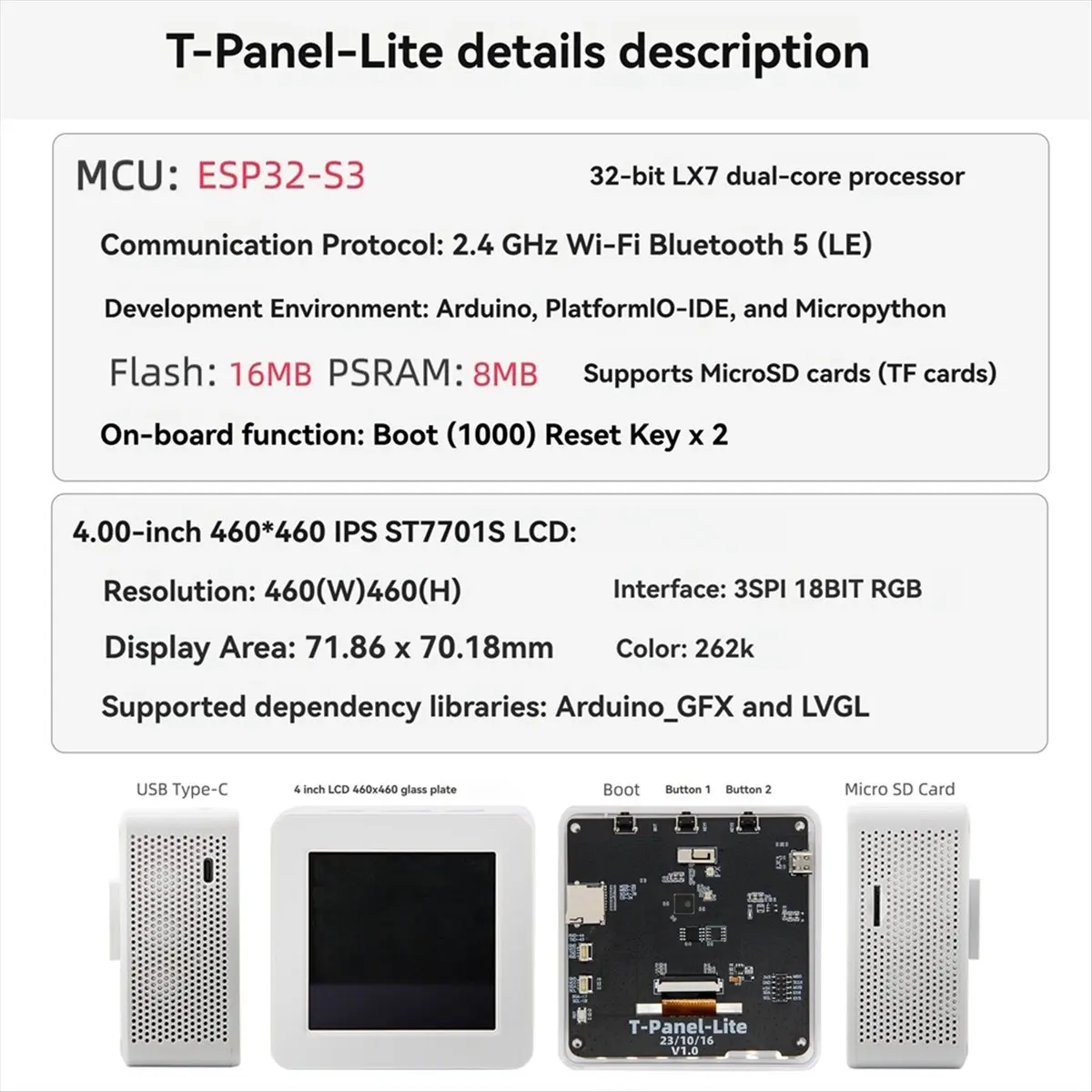 CH◆☆§ T-Panel-LIite Development Board with 4 Inch IPS LCD Screen 460x460 Support WIFI Bluetooth~HOT SALE