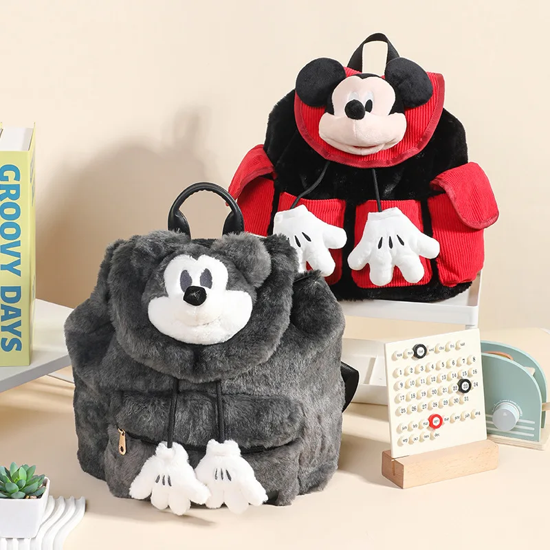 

Disney Mickey Mouse Plush Backpack Cute Cartoon Fluffy Casual School Bag for Girls Women Kids Gift Daily Travel Use
