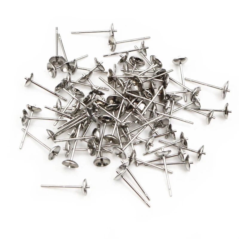 100Pcs/Lot 3/4/5/6/8mm Inner Size Stainless Steel Blank Post Earring Stud Tray Base Pins for Jewelry Finding DIY Accessories