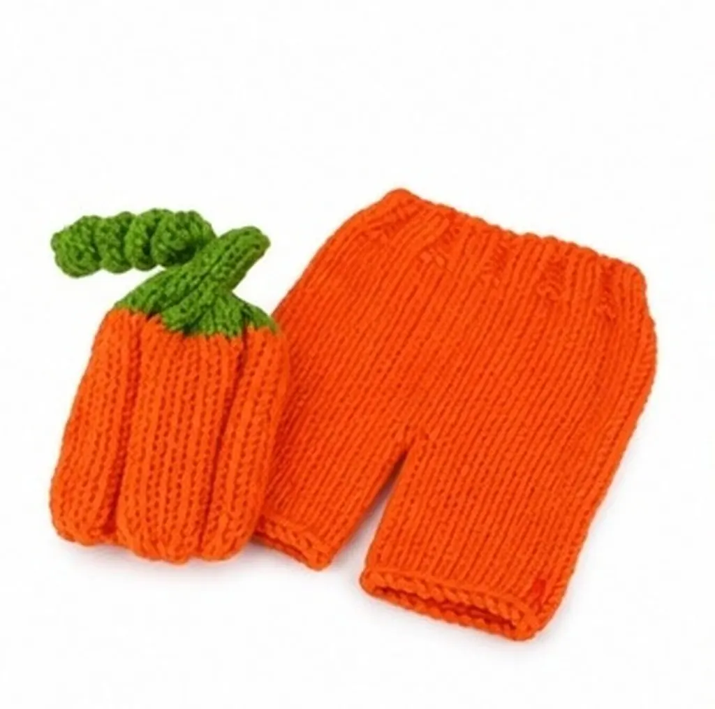 1Set Newborn Photography Outfit Handmade Crochet Knitted Baby Costume Orange Soft Comfortable Baby Shower Birthday Halloween