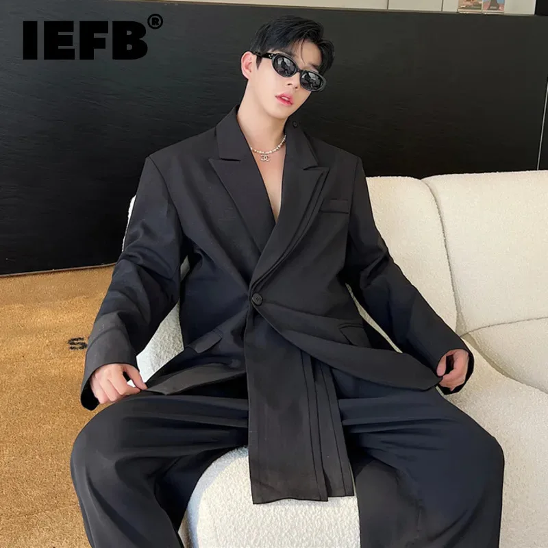 IEFB Korean New Chic Male Blazer Temperament Men Fake Two-piece Double Collar Design Trendy Men\'s Suit Jacket Summer 9C2246