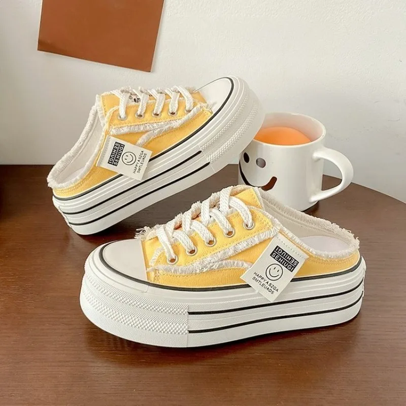 

Женские летние уличные холщовые тапочки нового стиля 2025 года, универсальные полутапочки