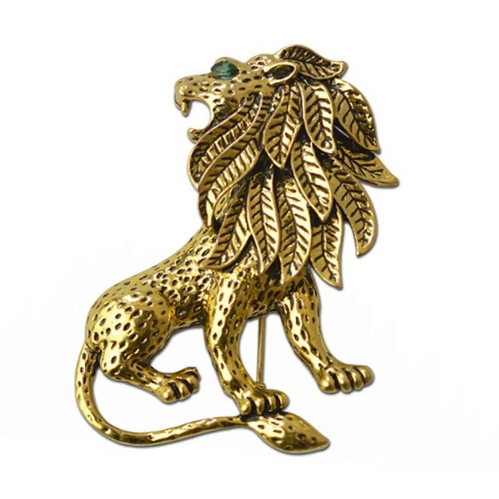 1PC Vintage Golden Lion Brooch Men's Coat Suit Metal Pin Banquet Unisex Casual Clothing Badge Pins