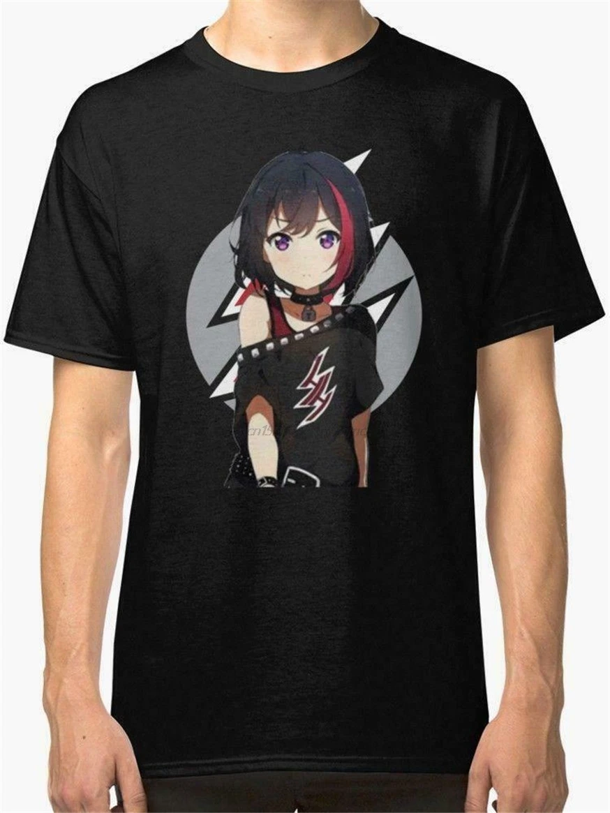 Bang Dream Ran Mitake Hentai Haven Chan Anime Girl Poppin'Party Black T-Shirt Outfit Tee Shirt