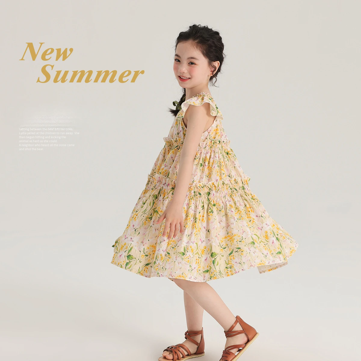 

Girl Dress 2024 Children Dress Floral Small Flying Sleeve Floral Skirt Wheat Girls Dress Skin Friendly Baby Girl Floral Skirts