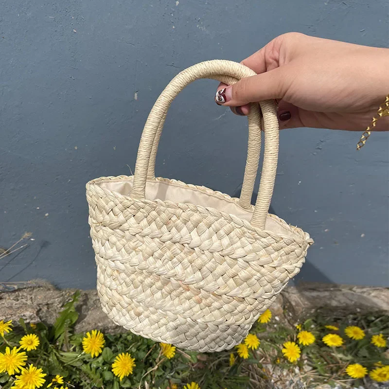 2024 New Straw Bag Portable Cute Korean Style All-match Small Basket Shopping Purse Summer Cool Retro