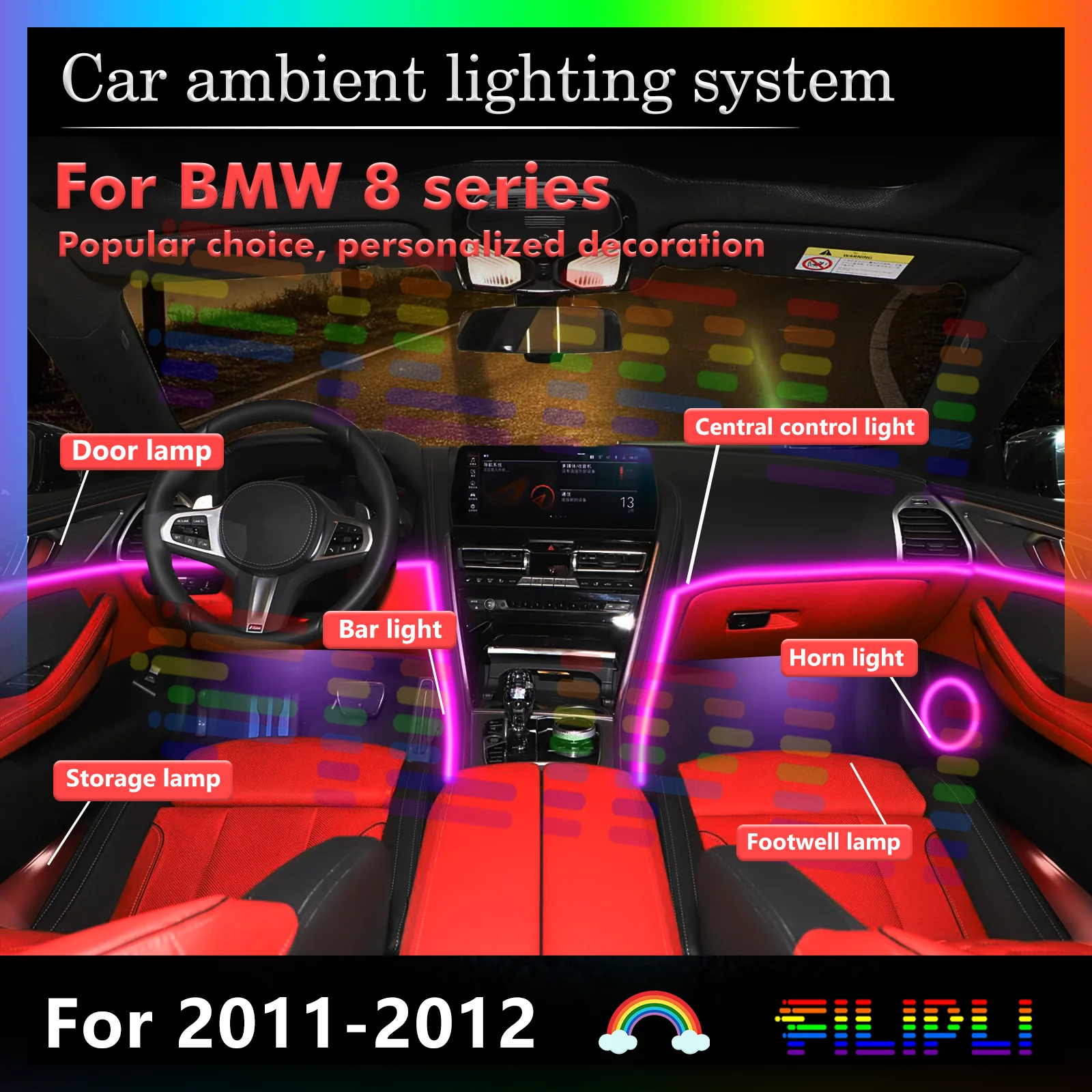 

2025 Car Interior Ambient Lights RGB 64-Color LED Smart Remote Control Energy Saving Lamp Kit