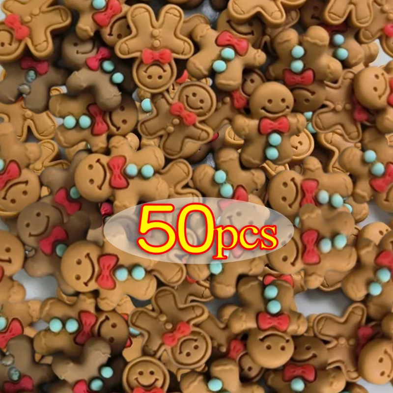 50pcs Christmas Gingerbread Man Kawaii Resin Pendant Charms for Earring Bracelet Keychain Diy Hair Clip Jewelry Making Accessory