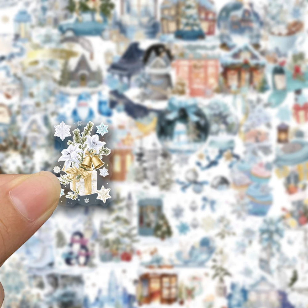 50PCS exquisite winter watercolor stickers, suitable for decorating envelopes, phone cases, guitars, waterproof PET stickers