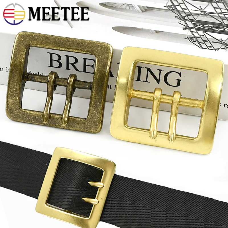 

1Pc 40mm Brass Men Belt Buckles for Webbing Strap Jeans Double Pin Buckle Coat Waistband Replace Adjust Clasp Sewing Accessories