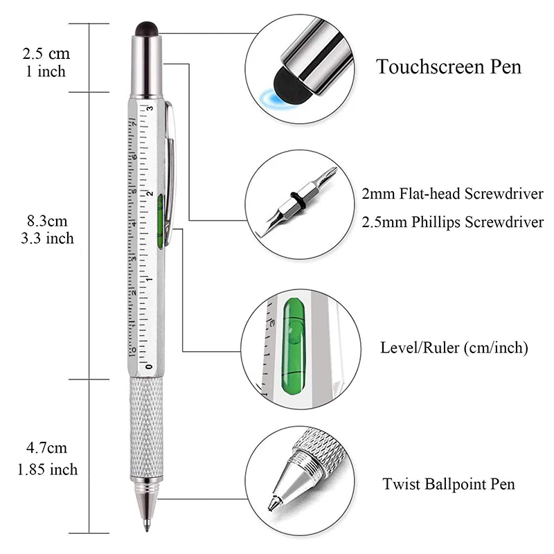 Imagem -06 - Multifuncional Caneta Esferográfica com Régua Touch Screen Stylus Chave de Fenda Nível Calibre Multi Tool Canetas 120 Pcs em 1