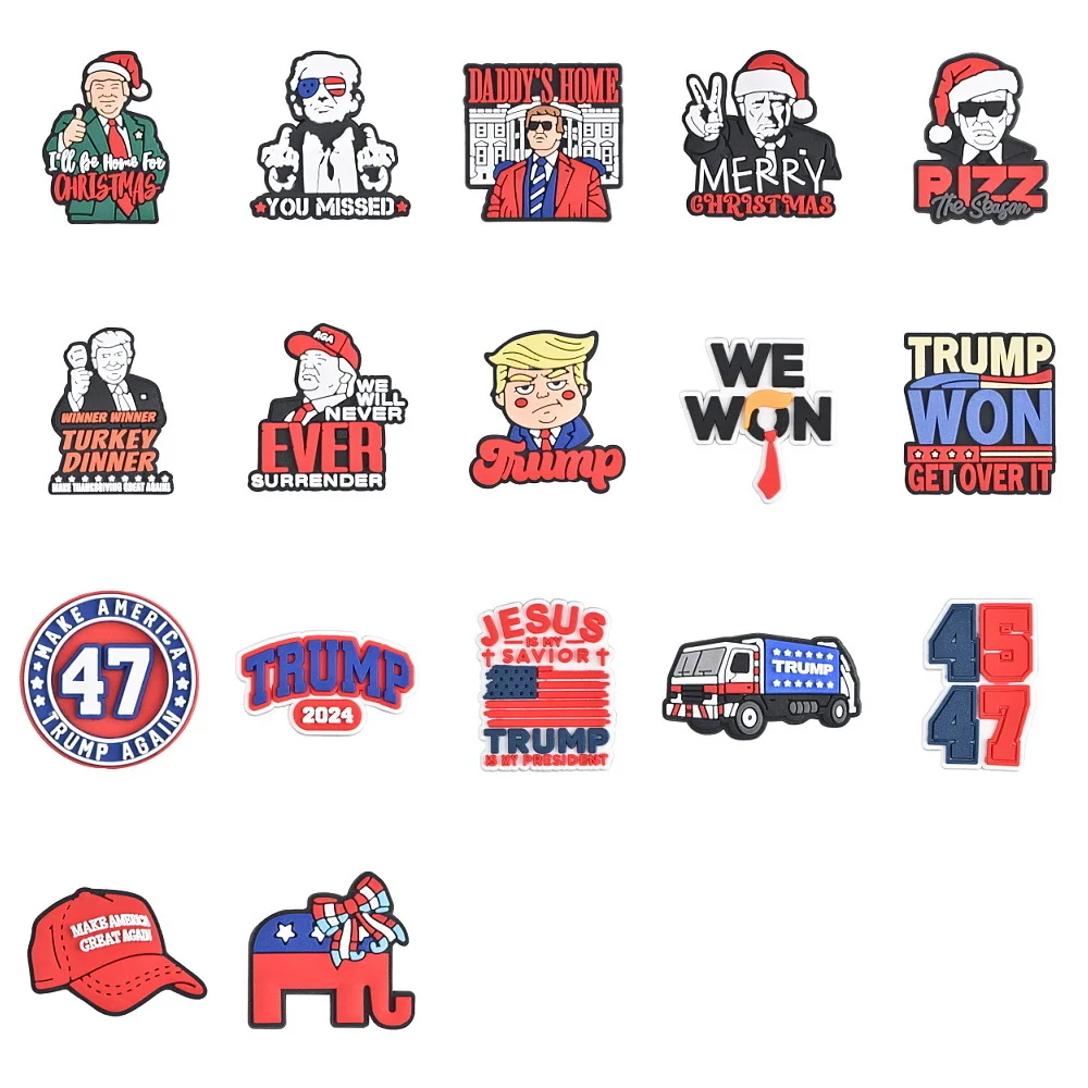 

1pcs 2025 New President Shoe Charms Cartoon Trump Cap Car Shoe Decoration Funny DIY We Won Clog Charm Boys Girls Gifts