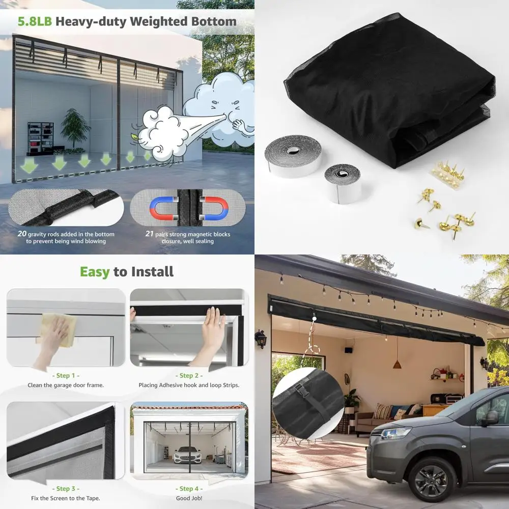 

Сверхмощный магнитный экран для гаража автомобиля 1-2, 16 x 9 футов, сетка из стекловолокна, черный, защита от животных