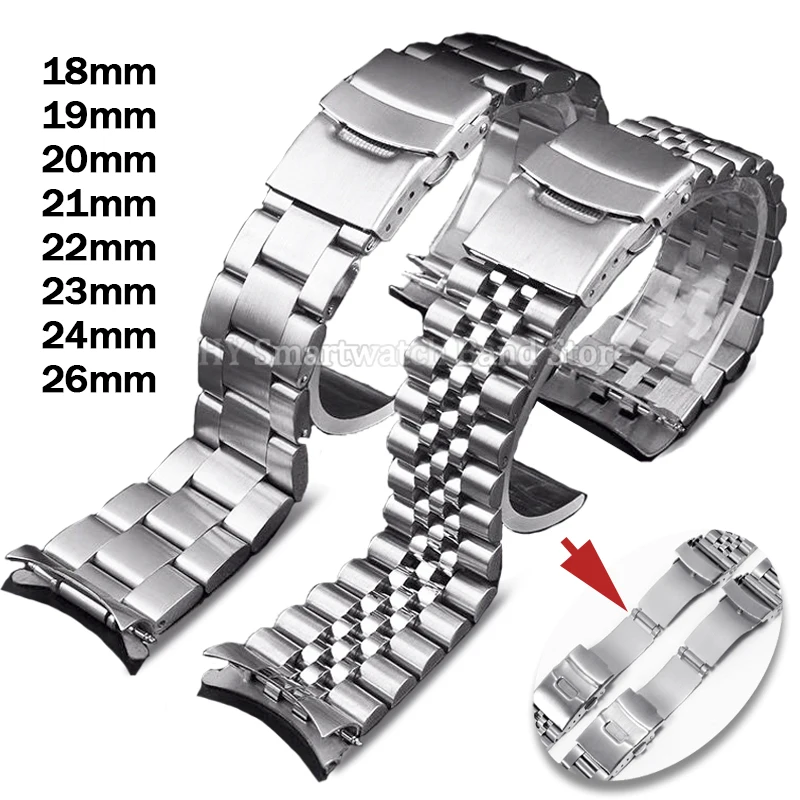 18mm 19mm 20mm 21mm 22mm 23mm 24mm 26mm Stainless Steel Watch Strap for Seiko Wrist Band for Jubilee Curved End Luxury Bracelet