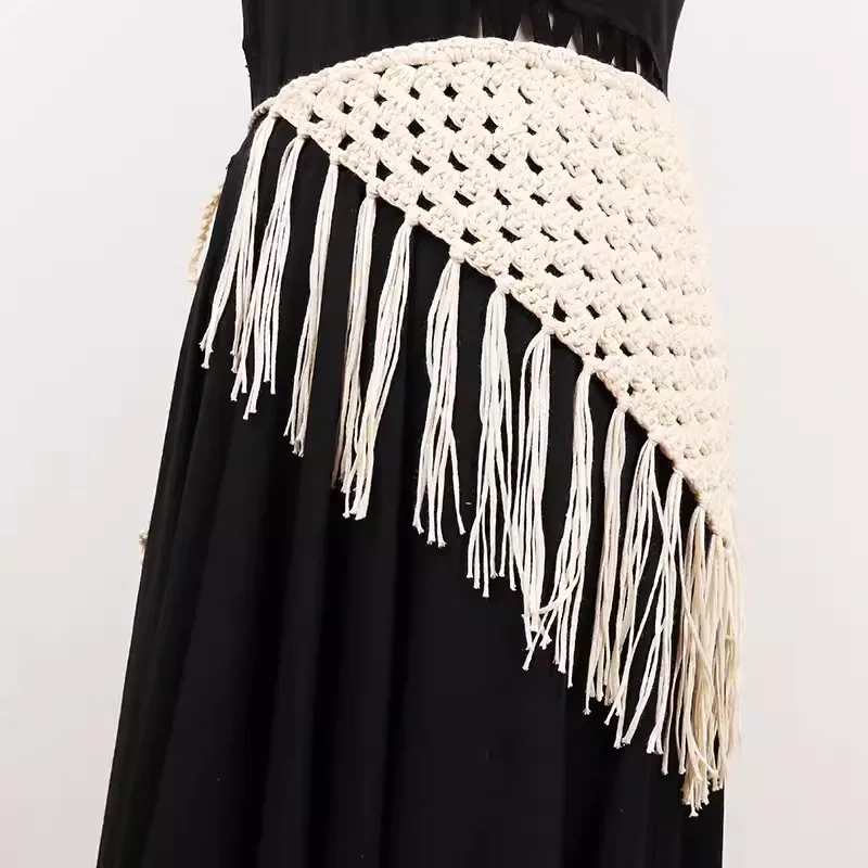 Women's Fashion Vintage Knitted Tassel Cummerbunds Female Dress Corsets Waistband Belts Decoration Wide Belt R1910