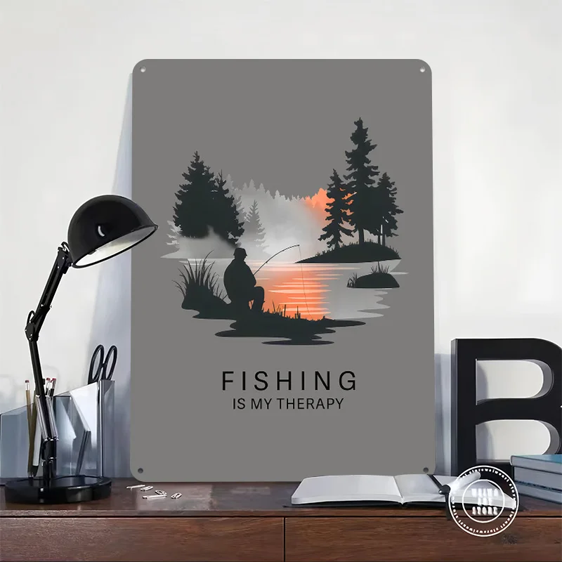 Fishing Is My Therapy Tin Plaque Poster Customized Retro Wall Art Vintage Metal Signs for Room Bedroom Decoration Aesthetic Home