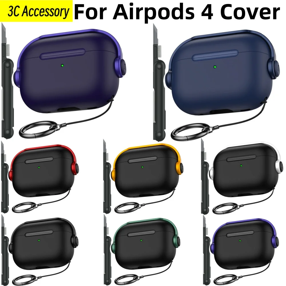 Fibbia di bloccaggio della staffa per Airpods 4th/Pro 2 air pods Cover Custodia protettiva per auricolari Bluetooth con penna pulita per Airpods 4th Cover