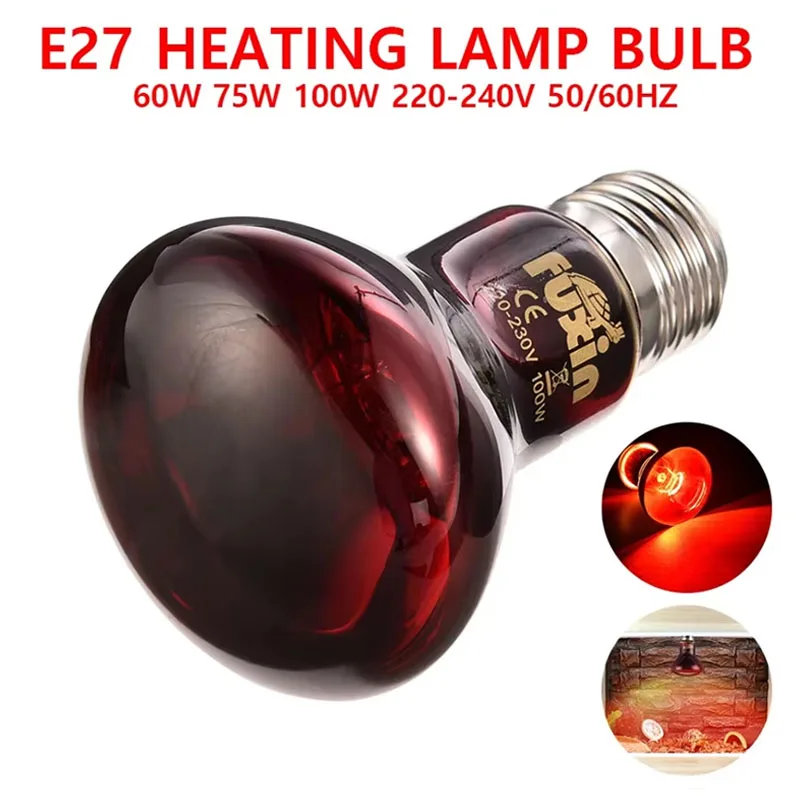 220-240V E27 Poultry Heating Bulb Pet Red Heating Lamp 100/75/60W Infrared Insulation Heating for Reptiles Plants Amphibians