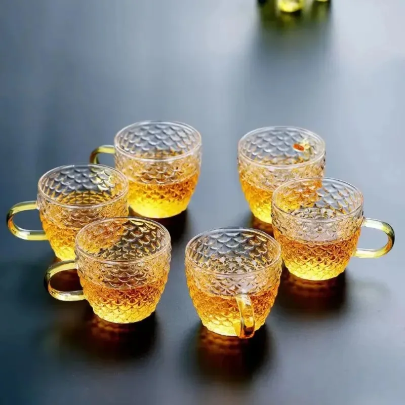 Glass Tea Cups Small Cups Home Glass Tea Set Coffee Cup Set Tea Water Cup Saucer Steak Juice Bucket Table Decor Teacup